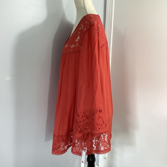 NWT ZAC & RACHEL  PLUS 2X BOHO TRAPEZE SWING TERRACOTTA BLOUSE TUNIC LACE… - Picture 3 of 14
